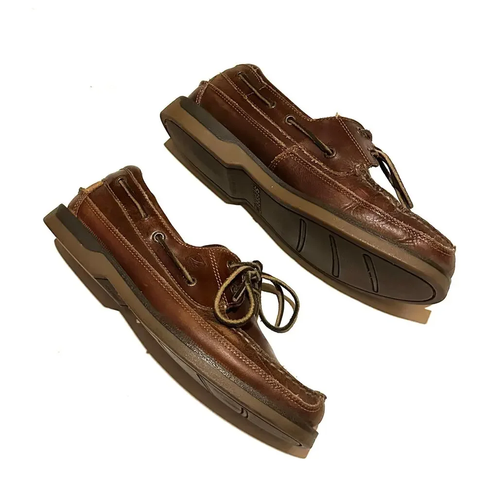 Sperry Top-Sider Mako 2-Eye Canoe Moc Brown Leather Dock Shoes Men's 9.5